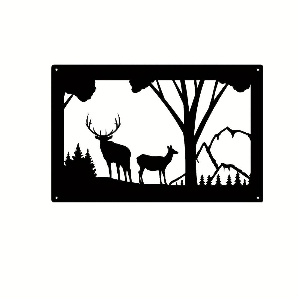 Metal Elk Wall Art Wildlife Decoration Sticker 13.8x9 Inches for Bedroom Living Room Home