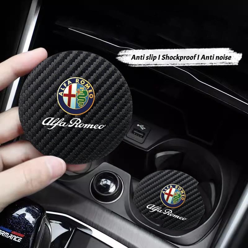 2Pcs Car Logo Water Cup Trough Mat Non-slip Pad Accessories For Alfa Romeo Giulietta Mito 159 Giulia Stelvio 156 147 BreraOY5