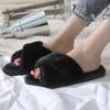 Cross-shaped Plush Slippers, New Indoor Warm Cotton Slippers for Autumn and Winter, Thickened Toe Exposed Plush Slippers