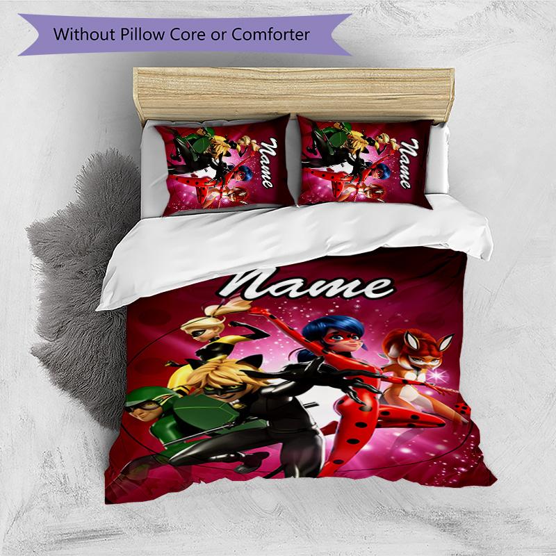 3pcs Ladybug3 Cover Set - Personalized Name, HD Printed Bedding with 1 Cover and 2 Pillowcases - Perfect for Home Decor, Easy Care