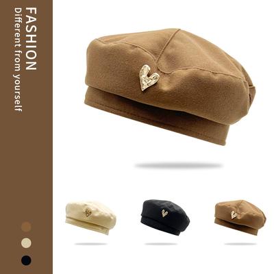The Same Love Beret Women's Literary and Artistic Hong Kong Style Solid Color Versatile Painter Hat Winter Woolen Octagonal Hat