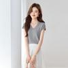 Srcr Women's Thin Merino Wool V-Neck Knit Short Sleeve T-Shirt