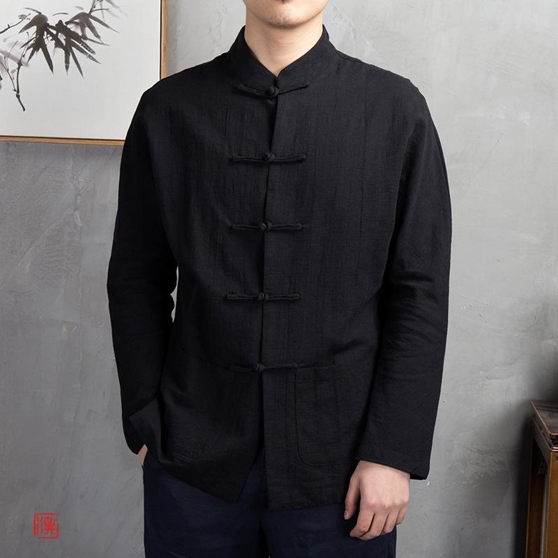 Spring and Autumn Chinese Style Disc Button Linen Shirt Men's Loose Long-sleeved Cotton and Linen Shirt Chinese Men's Retro Style Shirt