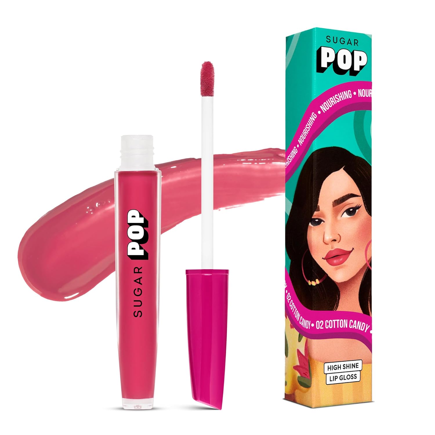 SUGAR POP High Shine Lip Gloss Lightweight Moisturizing Tinted Liquid Lipstick Non Sticky Plumping Lip Balm 02 Cotton Candy