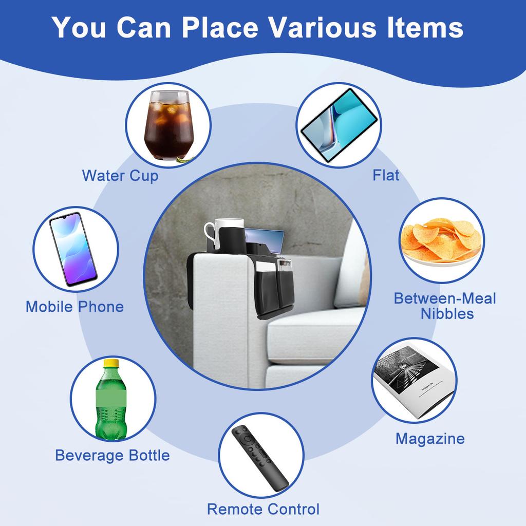 Silicone Couch Cup Holder With pockets Non-slip Arm Clip Table Sofa Armrest Storage Tray for Beverage Cups Phone Remote Control