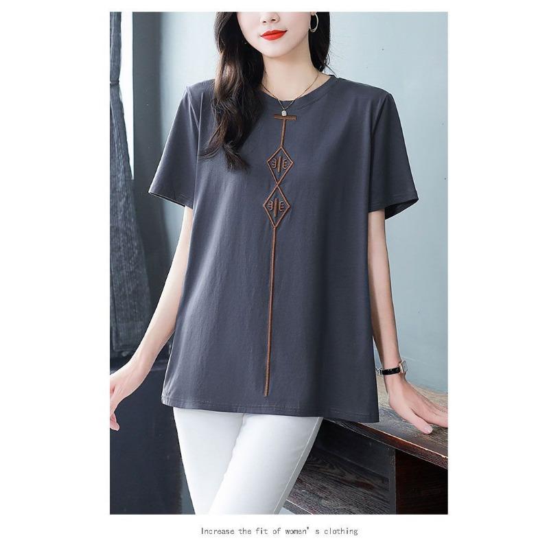 Pure Cotton New Chinese Style National Trend High-end Women's T-shirt Short-sleeved Summer Large Size Loose