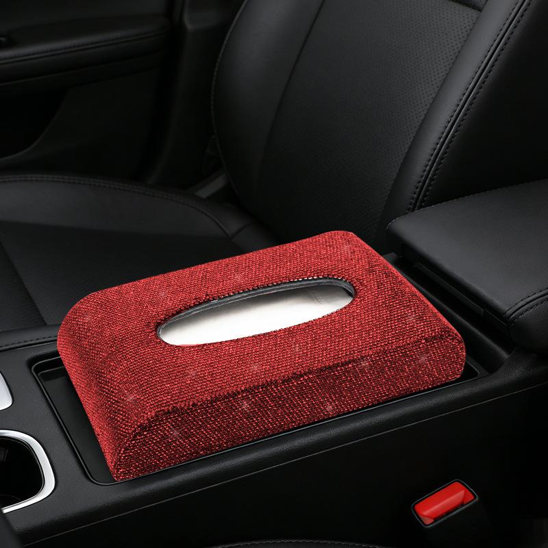 Car Tissue Box Diamond Bling Women's Interior Accessories Auto Napkin Holder Portable Space Saving Tissue Dispenser Interior