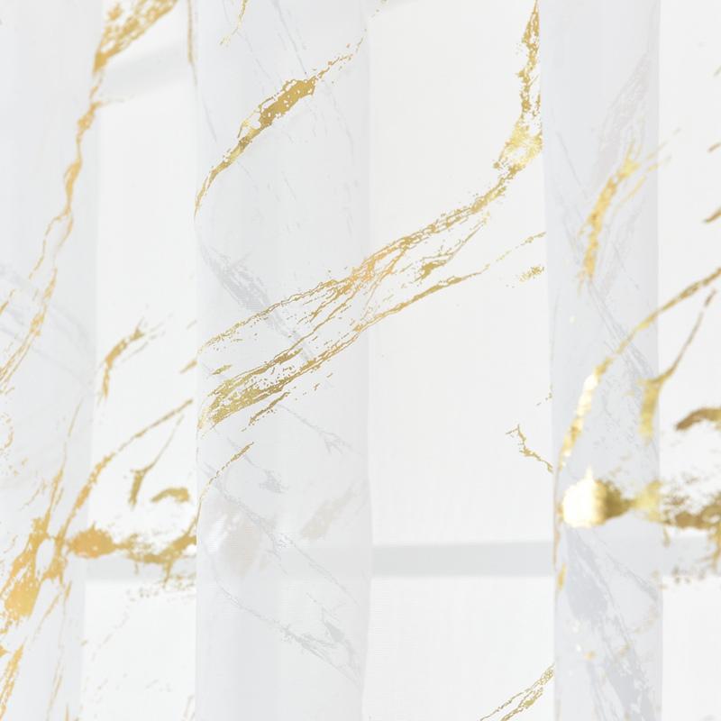 White Tulle Curtains For Living Room Marble Striped Gold Silver Printed Sheer Curtains For Bedroom Balcony Door