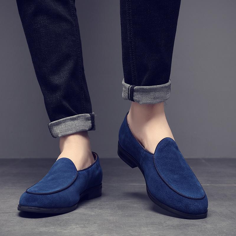 Premium Velvet Cowhide Loafers Men's Korean Version Niche Gentleman Frosted Leather Doudou Shoes Laceless Casual Leather Shoes