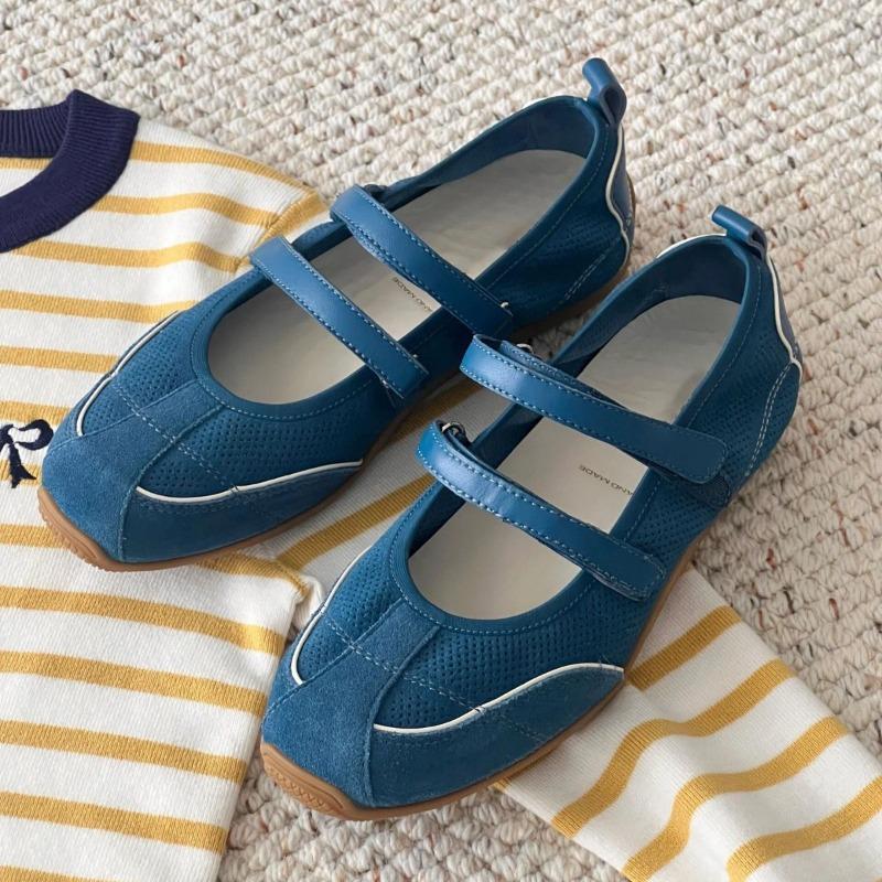 Fashion Women's Cow Leather Shoes 2025 New Fashion Round Head Double Strip Sports Mary Jane Shoes Simple Comfort Casual Flat Shoes