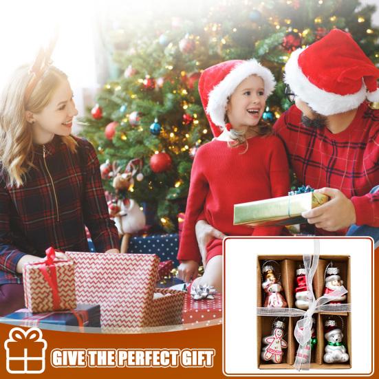 Christmas Mini Glass Ornaments Set Small Vintage Snowman Santa Tree Snowflake Candy Cane Ornaments