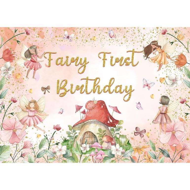 XCKALI Fairy First Birthday Backdrop Floral Fairy Girls 1st Birthday Photography Background Fairy Tale Theme Birthday Party Decorations 7x5FT