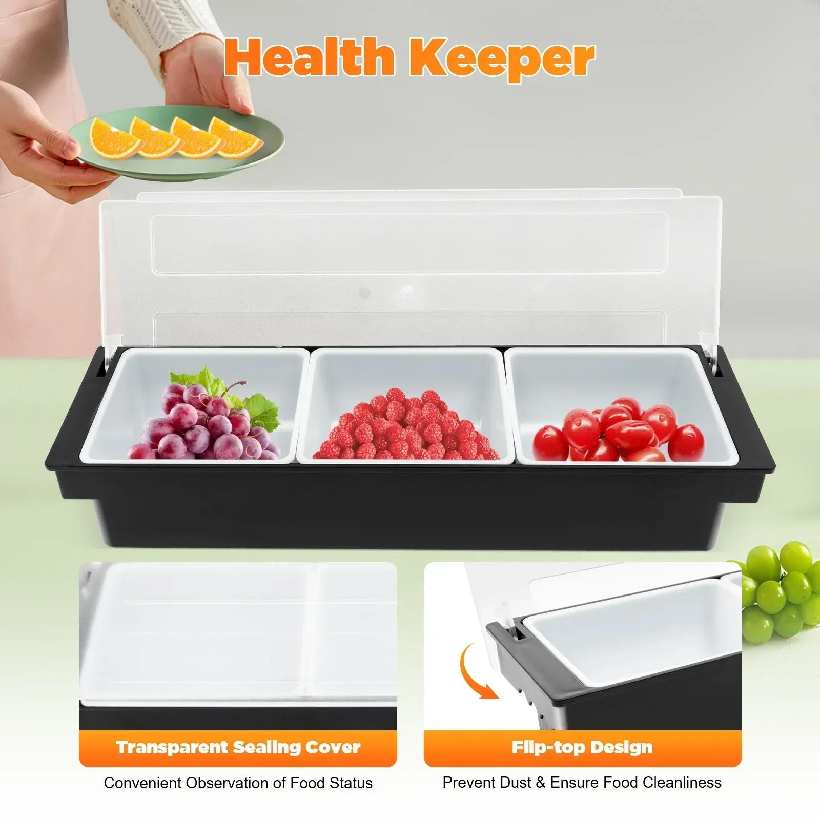 Multi-Compartment Condiment Dispenser,Chilled Food Tray Salad Bar,Condiment Tray Bar Organizer,for Home,Office/Restaurant Salads nero