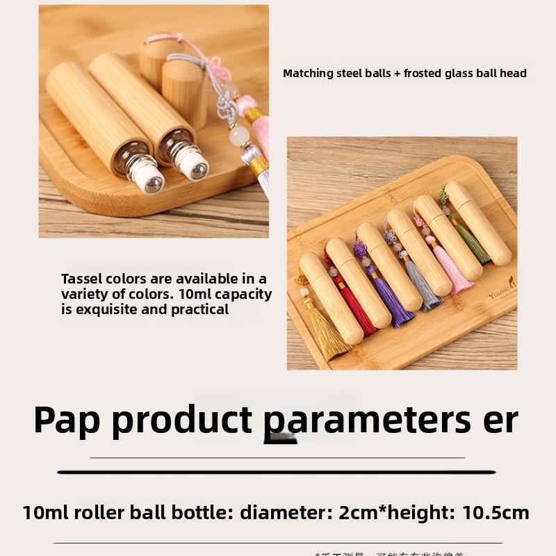 10ml Bamboo Roll On Bottles With Tassel Glass Insert Refillable For Essential Oil Perfume Engravable Travel Portable Empty Vials
