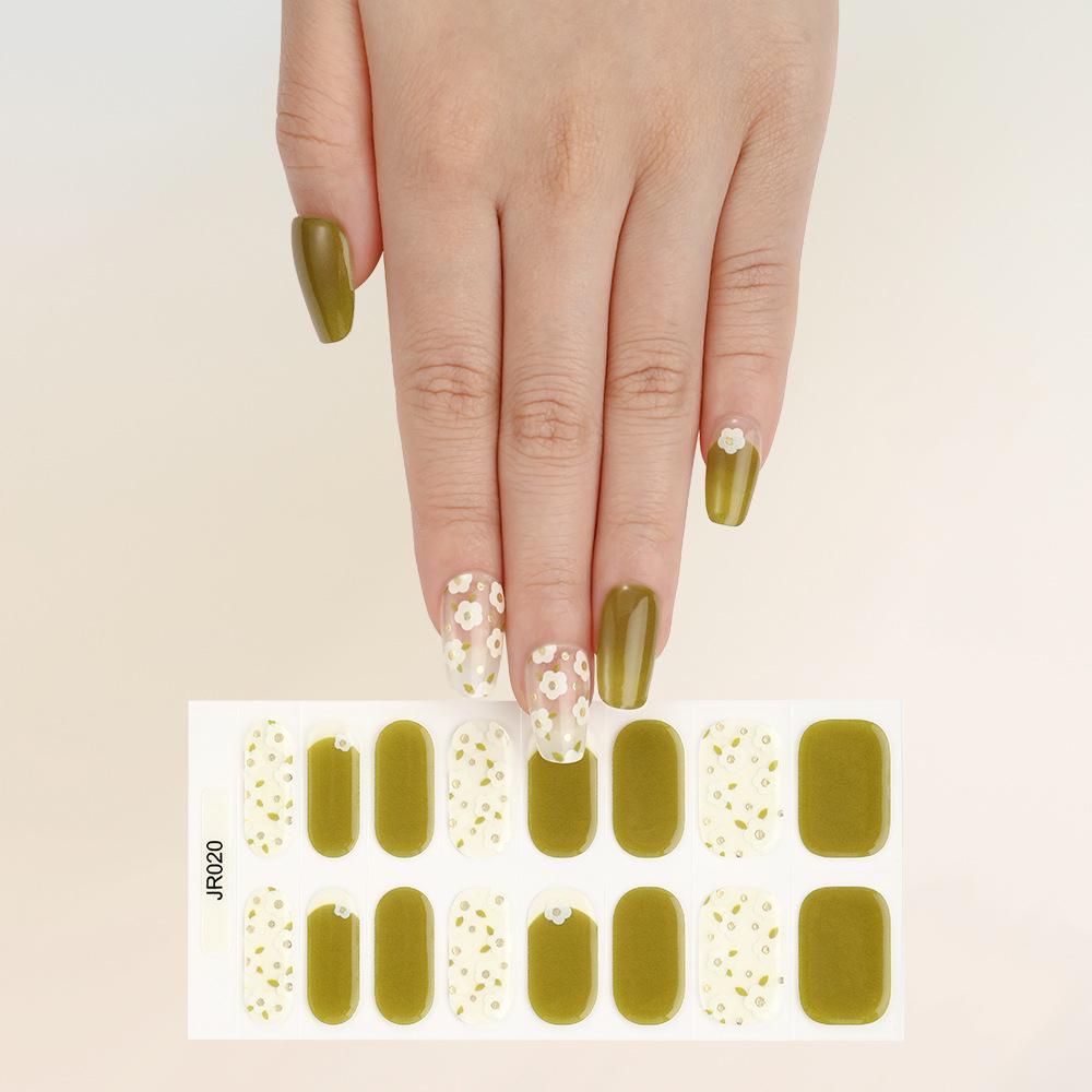 New Semi-Cured UV Gel Nail Stickers - 16 Finger Set with Light Therapy Curing Lamp for Full Nail Coverage