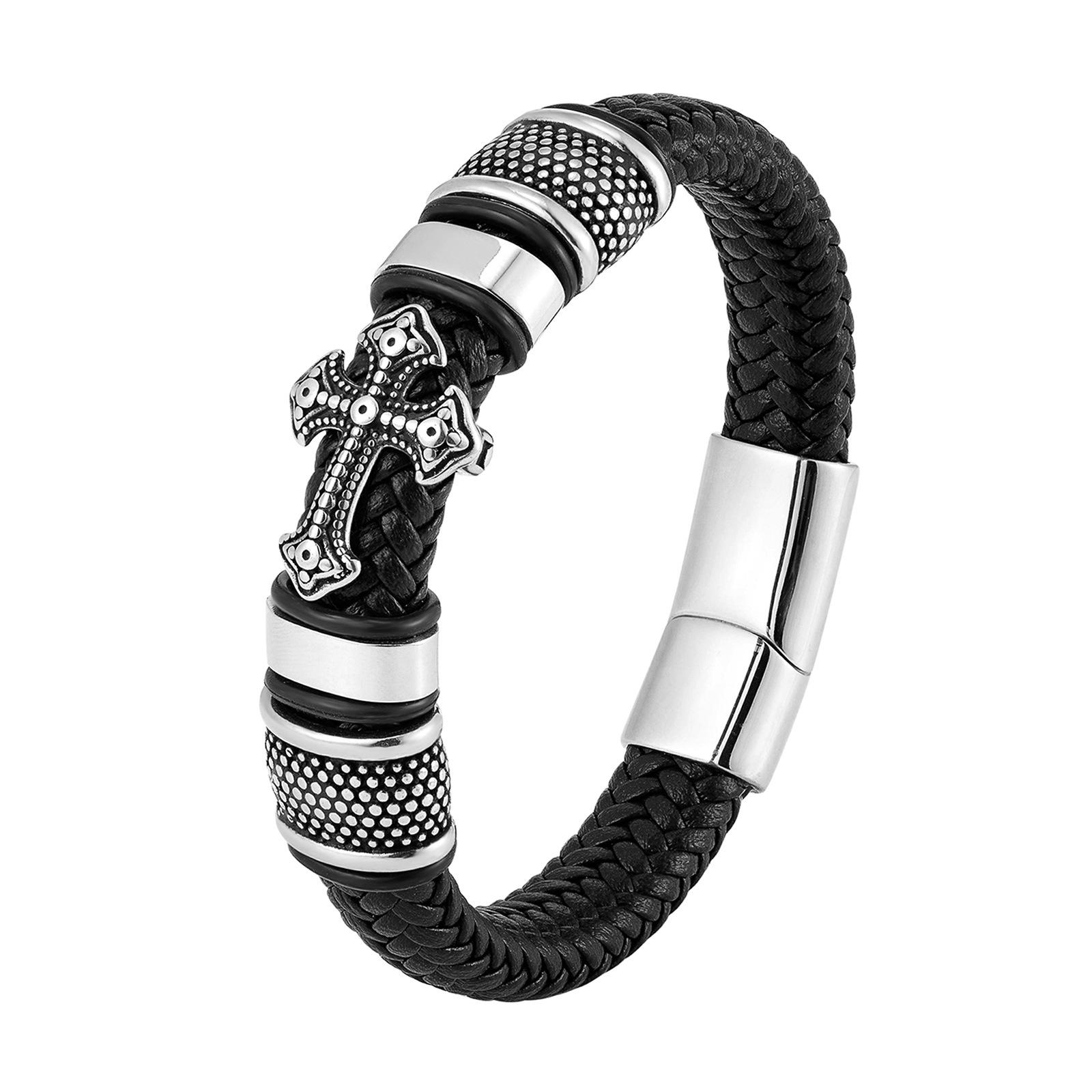 

Leather Handwoven Bracelet Leather Woven Cross Men s Leather Bracelet Vintage Leather Rope 2026 18CM