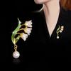 Elegant Pearl & Enamel Lily of the Valley Brooch for Women – Niche Design Pin Suit Accessory