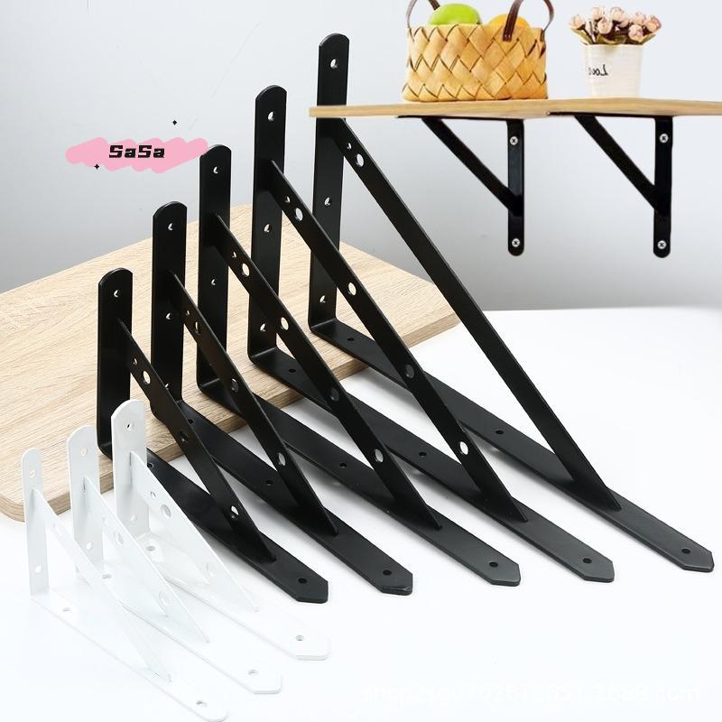 S-2Pcs Tripod Bracket Shelf Floating Shelf Heavy Duty Black/White Steel For Decorative Wall Mount Joint Angle Without Screws