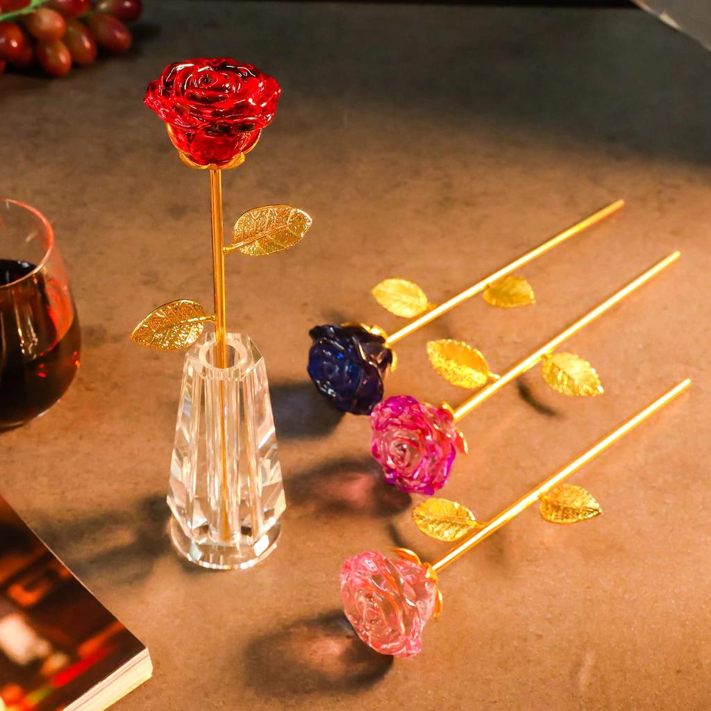 A popular wedding anniversary gift for your wife or girlfriend. [Authentic] K9 Crystal Rose Flower, Never Withers & Crystal Vase Stand (Blue)