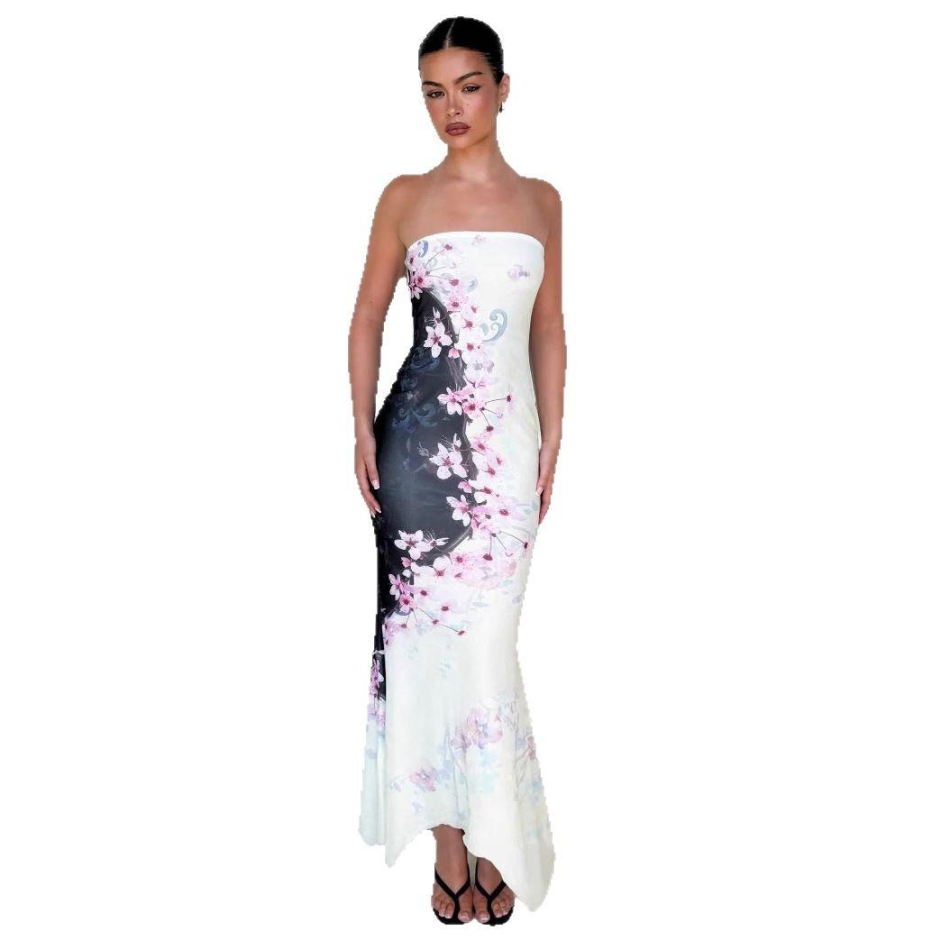 

Женское летнее новое сексуальное платье без бретелек с принтом и асимметричным подолом XL