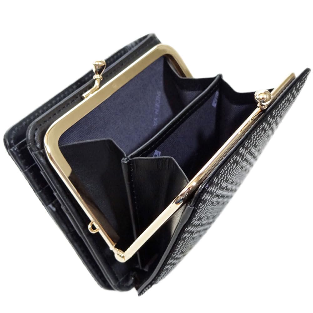 Inden Bifold Clasp Clasp Purse Black Deerskin with Black Small Checkered Clasp 1 Bill 6 Card 2 X 11cm X [Inden-ya] Wallet, Purse, 1608, A, Lacquer,