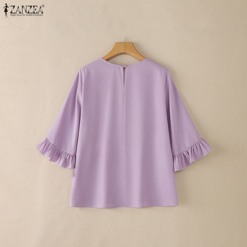 ZANZEA Camicetta casual da donna, girocollo, tinta unita, ampia, con maniche a 3/4