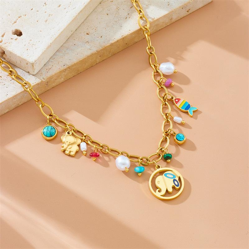 Stainless Steel Dopamine Bowknot Heart Elephant Necklace Women's Neck Chain Holiday Gifts