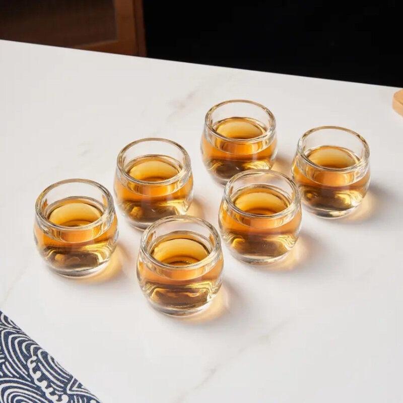 ZISIZ Thickened Transparent Glass Finger-Ring Teacup Set (6 Pcs)