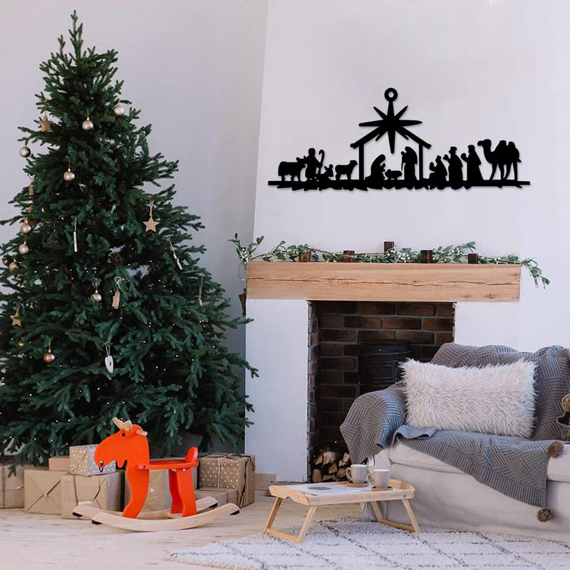 Christmas Nativity Scene Garden Wall Decoration Nativity Sets For Christmas Indoor Decor Rustic Metal Nativity Decoration