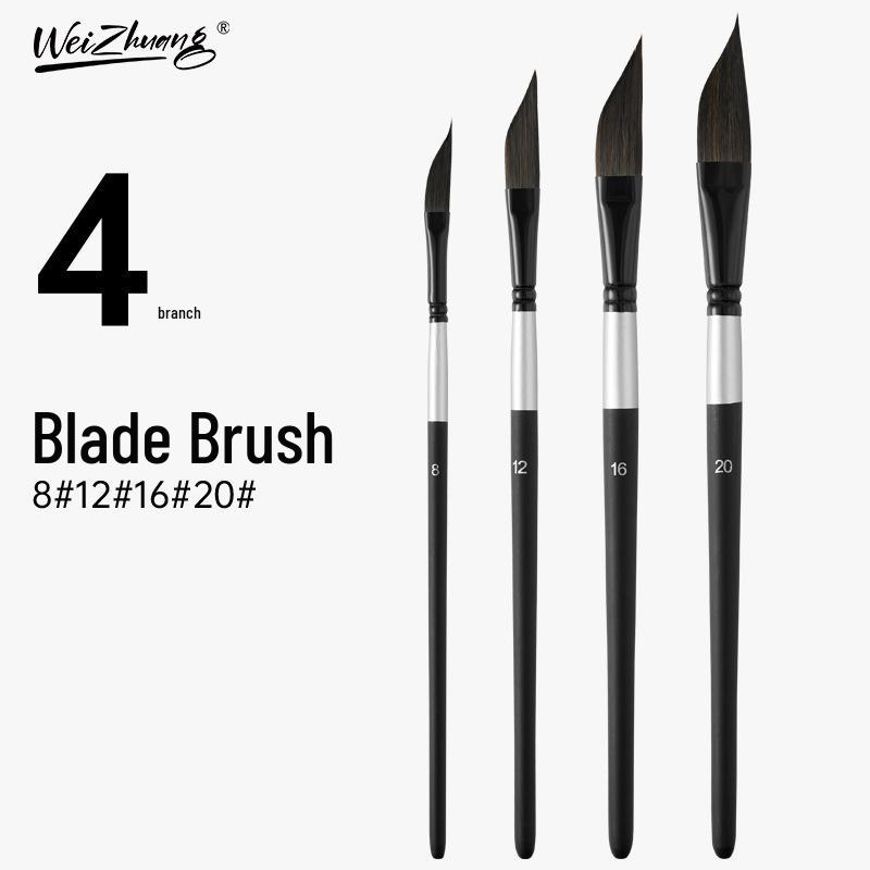 Black Swan Angled Gouache & Oil Brush - Nylon Bristle, Imitation Squirrel, Black Handle Set of 4