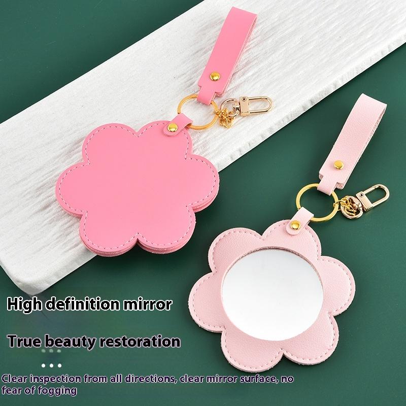 PU Leather Flower Shape Makeup Mirror Round Ultra-Thin Lightweight Cosmetic Mirrors Portable Mini Rotate Travel Pocket Mirror