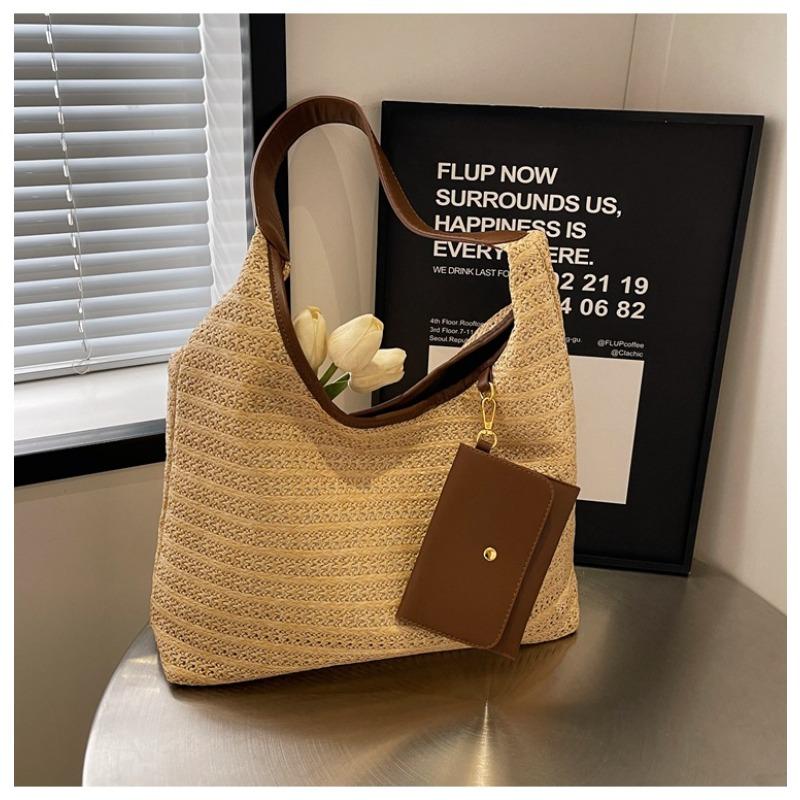 

Straw bag, armpit big bag, new trendy beach woven bag, large capacity portable tote simple straw bag хаки
