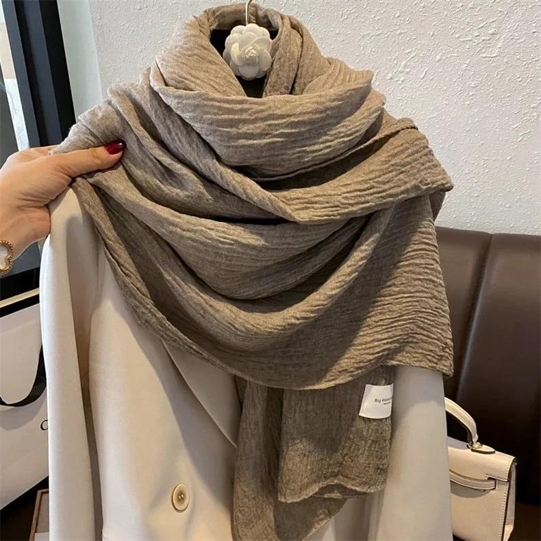 Super Soft and Plain Cotton and Linen Scarf for Women In Autumn and Winter Thin and Artistic Style Retro Warm Shawl Solid Color