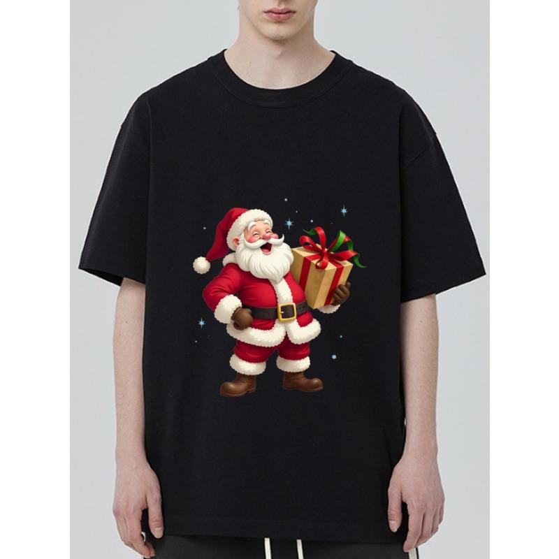 

Christmas T-Shirt Black Santa Claus Holding Gift Box Holiday Party Wear XXXXL чёрный