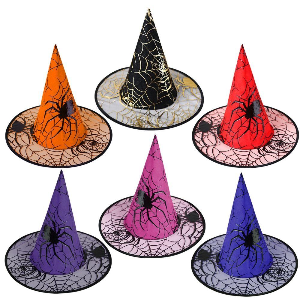 Black Halloween Witch Hat Velvet Halloween Black Cap Spider Wizard Cap Dress Up Headgear