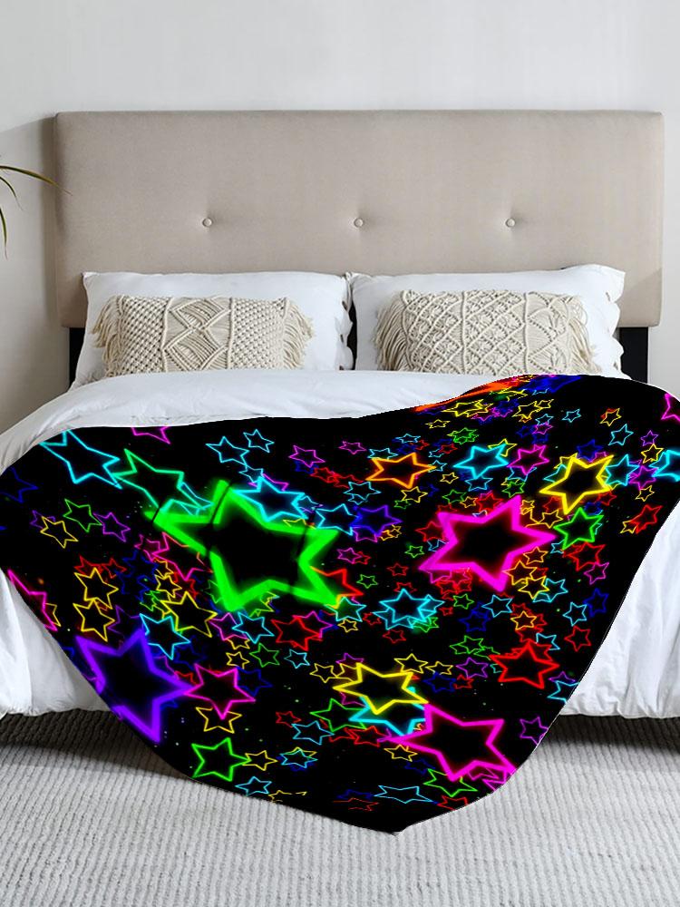 colorful star-patterned flannel blanket, perfect for sofa, bed, office. Ideal gift for family, friends, and holidays.