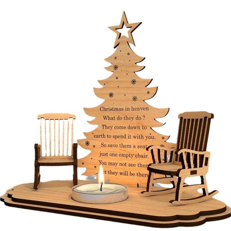 

AEE2-Christmas Remembrance Candle Holder To Remember Loved Wooden Rocking Chair Candle Holder Christmas In Heaven Memorial