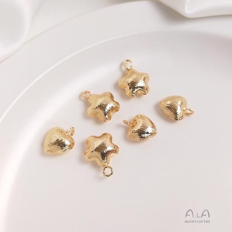 14K Gold-Filled Gebürsteter Herz- & Stern-Anhänger für DIY-Schmuck