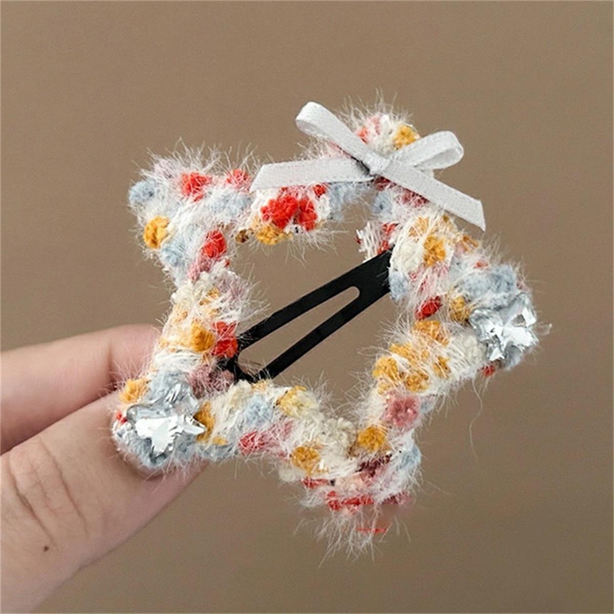 Plush star hair clip, bow bangs hair clip, Orange Isle head yarn rhinestone star temperament side clip hair accessory