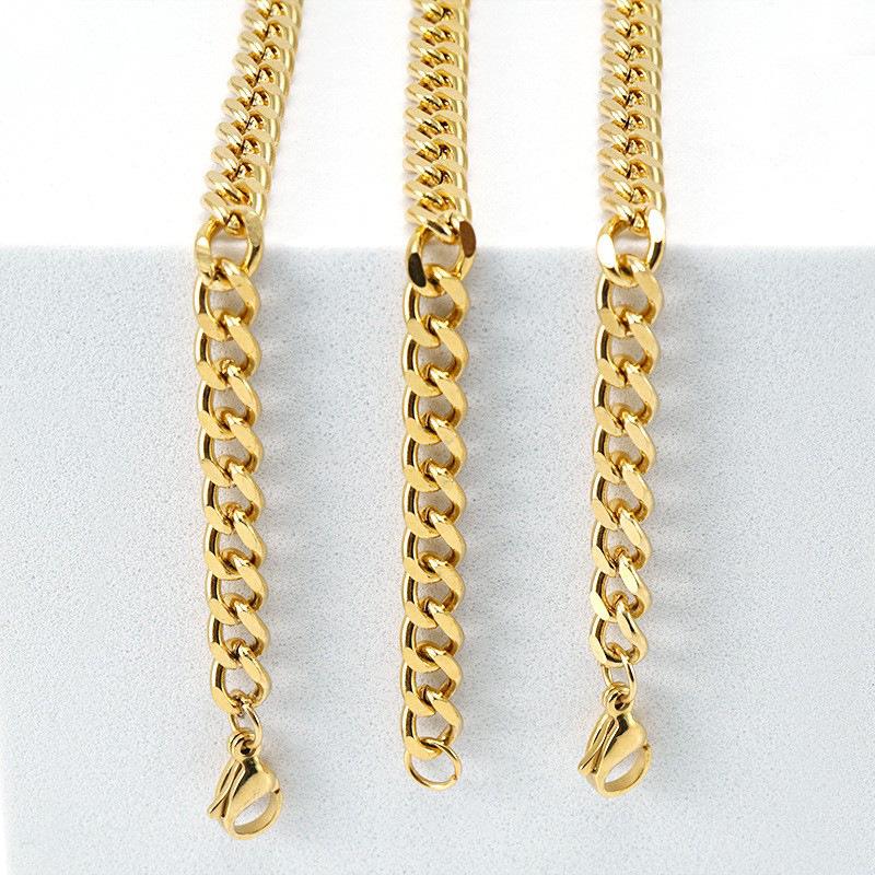 Modny 18K Stal Nierdzewna Kubański Łańcuch Personalizowany Hip Hop Tytanowa Stal Bransoletka Naszyjnik Gładki Łańcuch