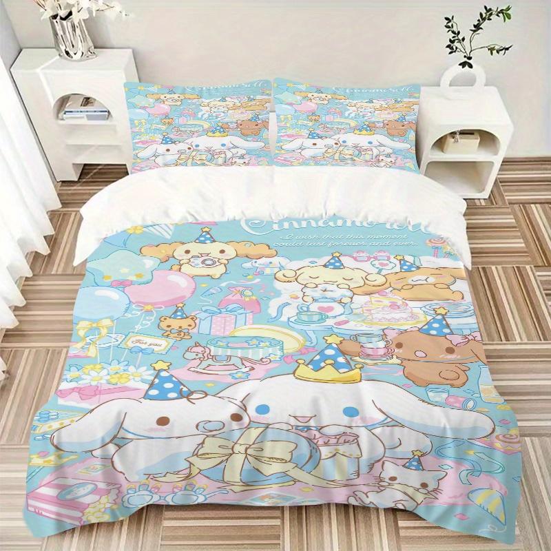 3pcs Birthday Party Cinnamoroll Quilt Set - Soft and Comfortable Bedroom, Guest Room and Dorm Decor Bedding Set 1 Quilt Cover + 2 Pillowcase