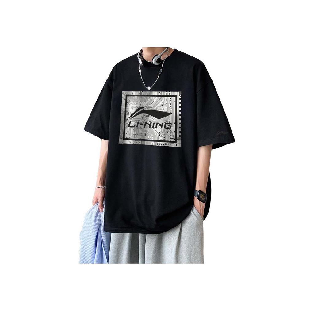 Li Ning Logo Printed Casual Letter T-Shirt Men Tops Black AHST469-2