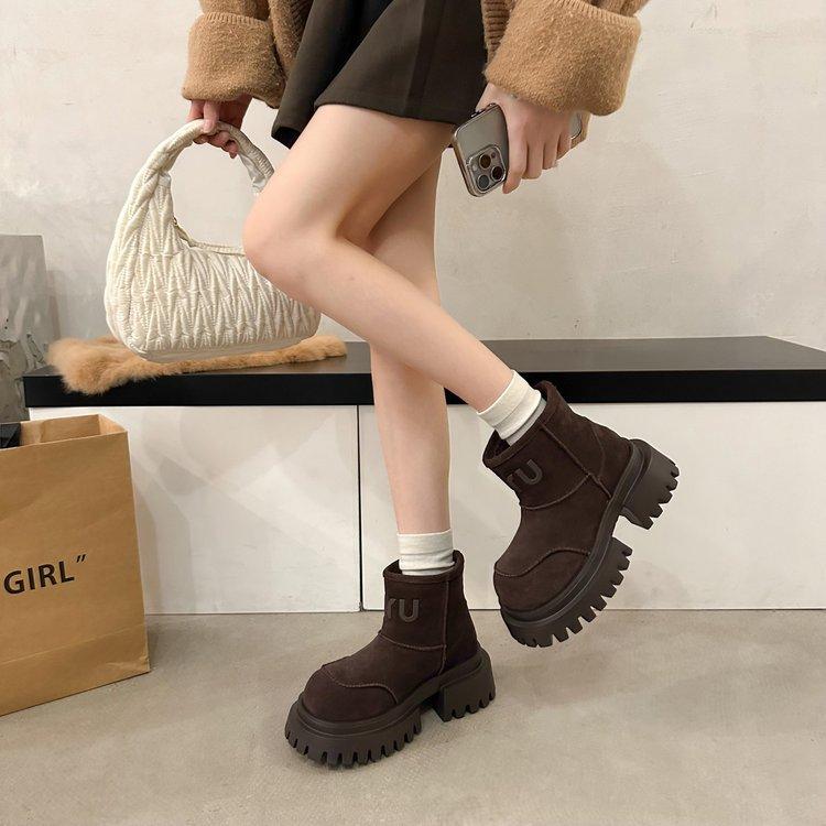 2025 Winter New Short Boots Platform Martin Boots Women's Boots Sleeve Versatile Fashion Cotton Shoes Velvet Thin Boots Tide