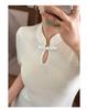 New Chinese Style Silk Blend Frog Button Waist-Hugging Knit Top - Women's Summer Short-Sleeve