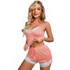 Women's Lace Trim Ribbed Camisole Pajama Shorts Set - European/American Style Homewear