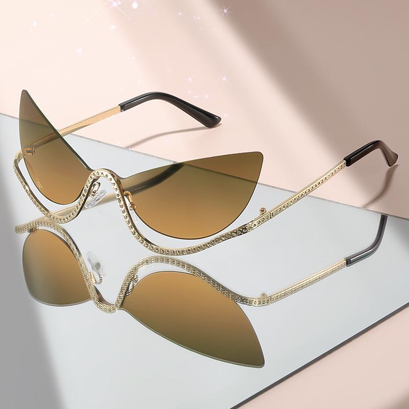 Neue randlose personalisierte Cat-Eye-Sonnenbrillen, übertriebener Hip-Hop-Stil Party- und Nachtclub-Dekorationssonnenbrillen