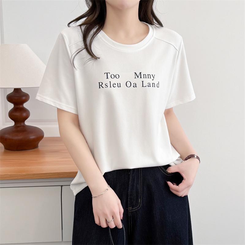2026 Plus Size Women's Brushed T-Shirt - Short Sleeve, Letter Print, Round Neck, Casual Top.