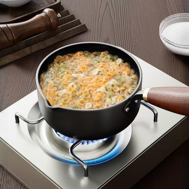 Wooden Handle Soup Pot Induction Stovetop Compatible Milk Pot for Whipped Cream, Boiling Water, and Soup Making Kitchen Cookware