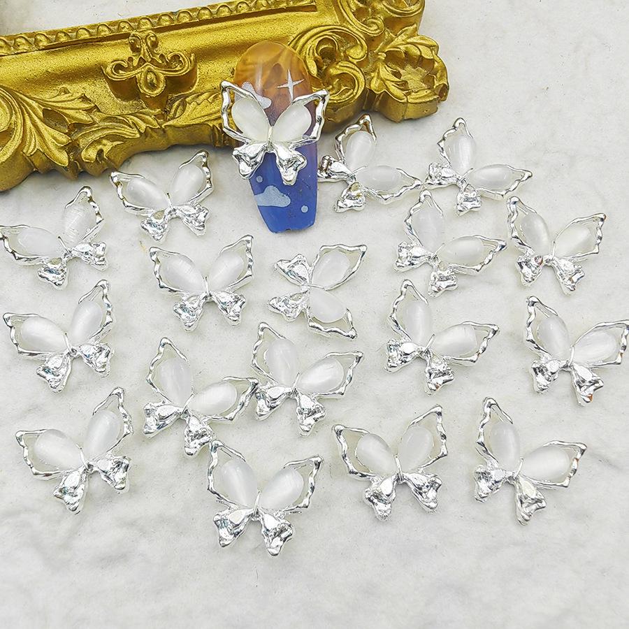 Luxury 3D Silver Cat Eye Butterfly Nail Art Rhinestones
