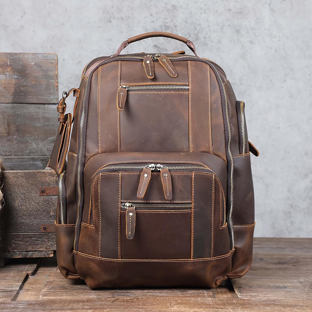 Vintage Men's Genuine Leather Backpack Classic Outdoor Travel Bag Large Capacity Crazy Horse Leather